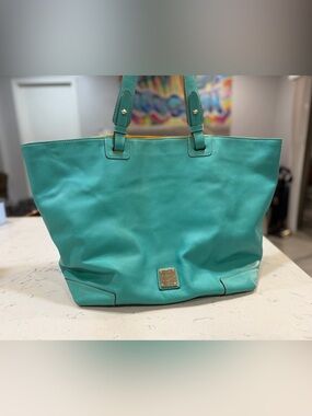 Dooney & Bourke Pebble Leather Tote Russell Xtra Large Vintage Teal / Gold Trim